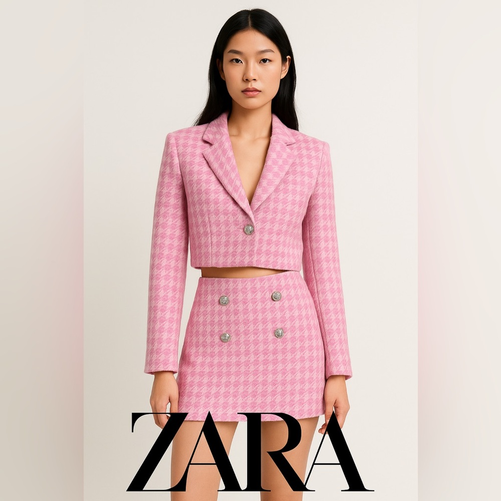 Zara Pink Textured Blazer with Pearl Accent - Picture 1 of 6